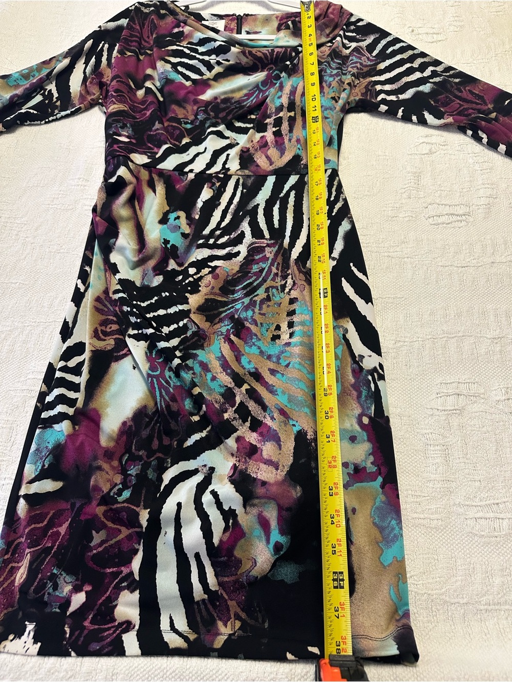 Abstract Zebra Print Cowl Neck Dress in Purple and Teal - Picture 4 of 5